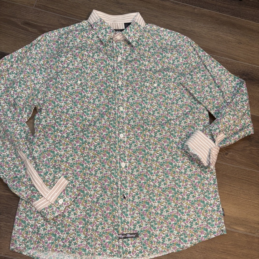 NWOT English Laundry By  Wicks Mens Large Floral Shirt Long Sleeve White